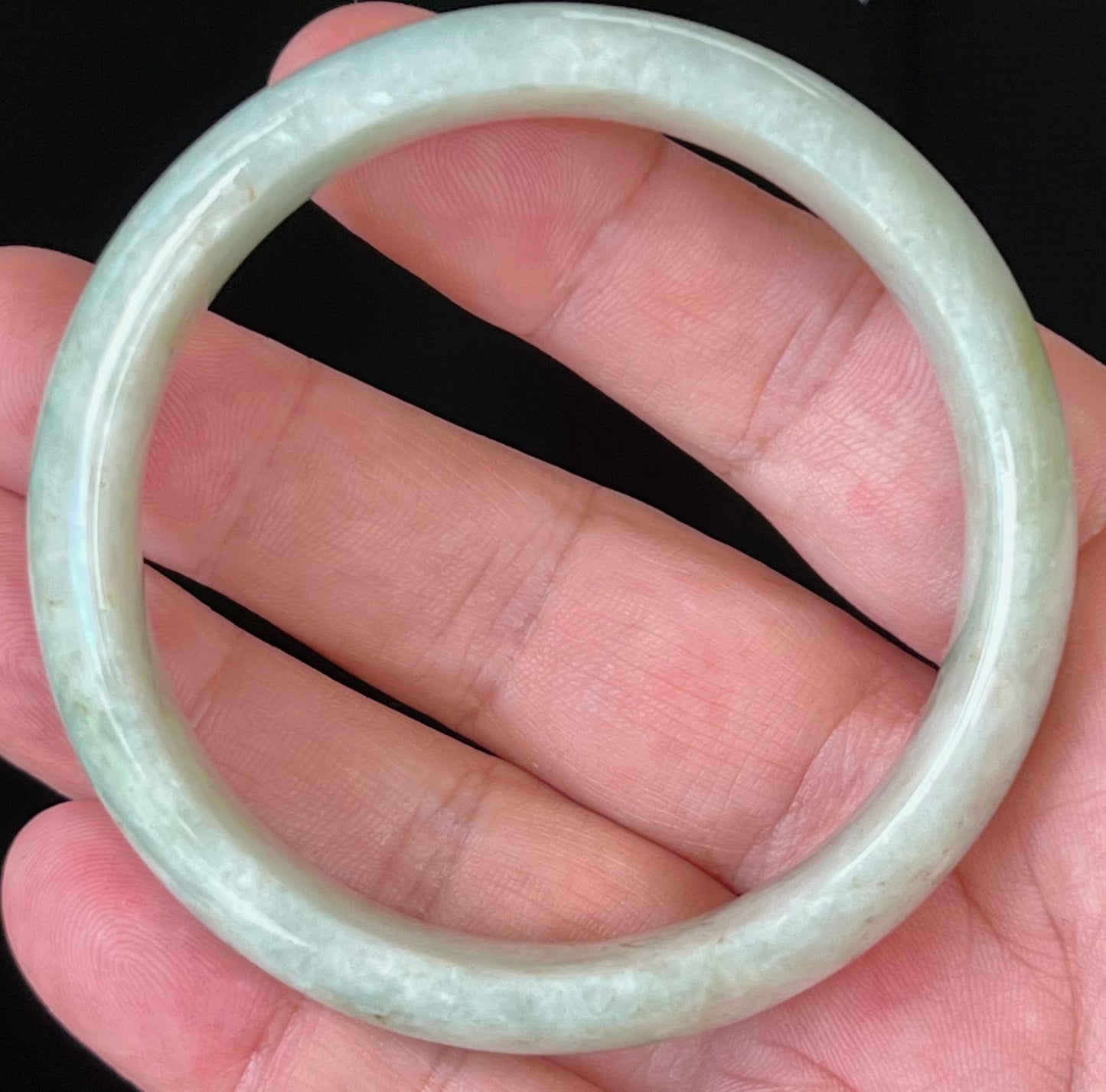 Natural Burmese Jadeite Jade Bangle – Icy Milky White and Apple Green – 58mm – JB551