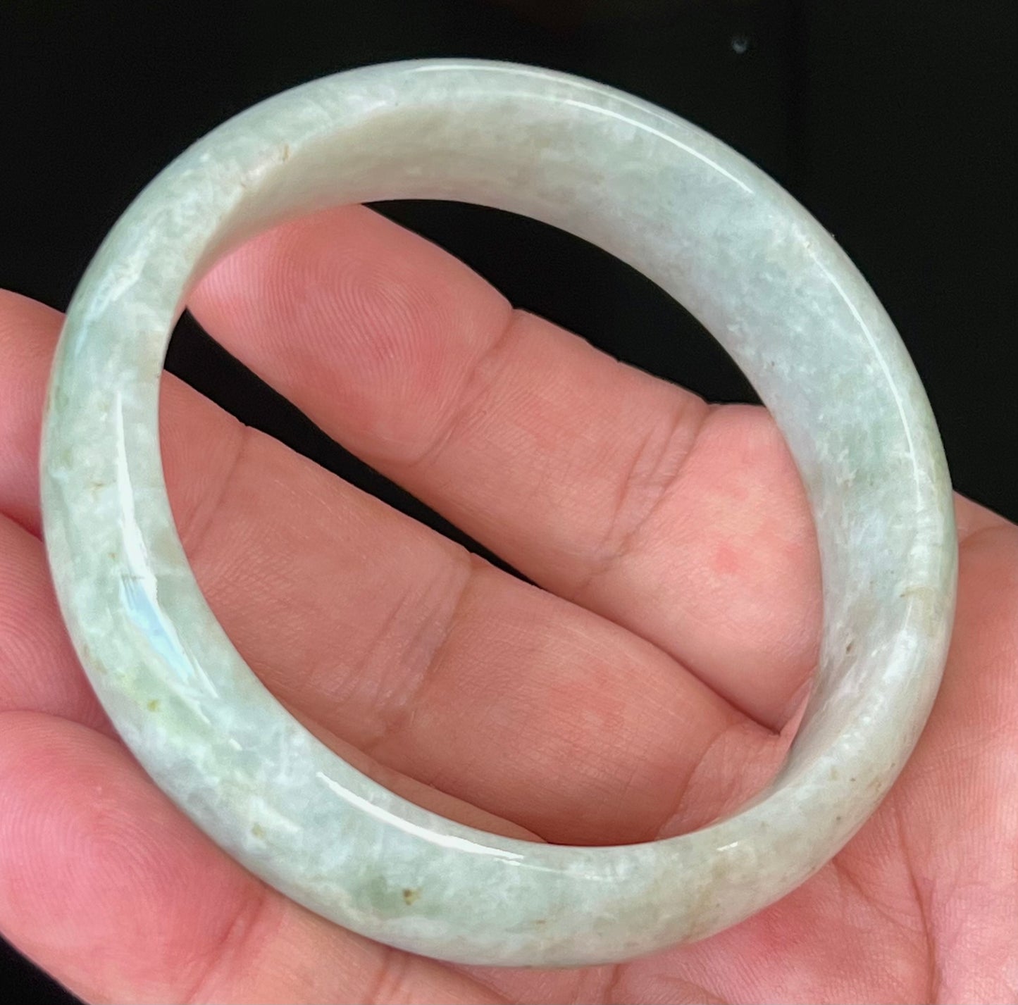 Natural Burmese Jadeite Jade Bangle – Icy Milky White and Apple Green – 58mm – JB551