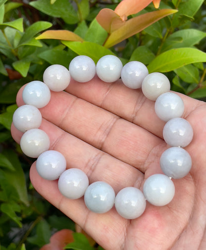 Natural Burmese Jadeite Jade Beaded Bracelet – Icy Lavender – 13.2mm – JBB174