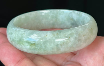 Natural Burmese Jadeite Jade Bangle – Icy Milky White and Apple Green – 58mm – JB551