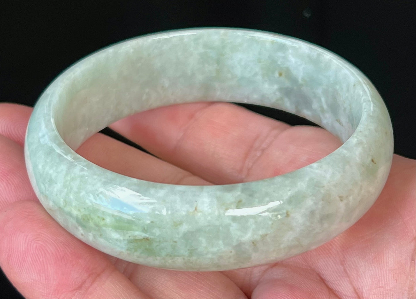 Natural Burmese Jadeite Jade Bangle – Icy Milky White and Apple Green – 58mm – JB551