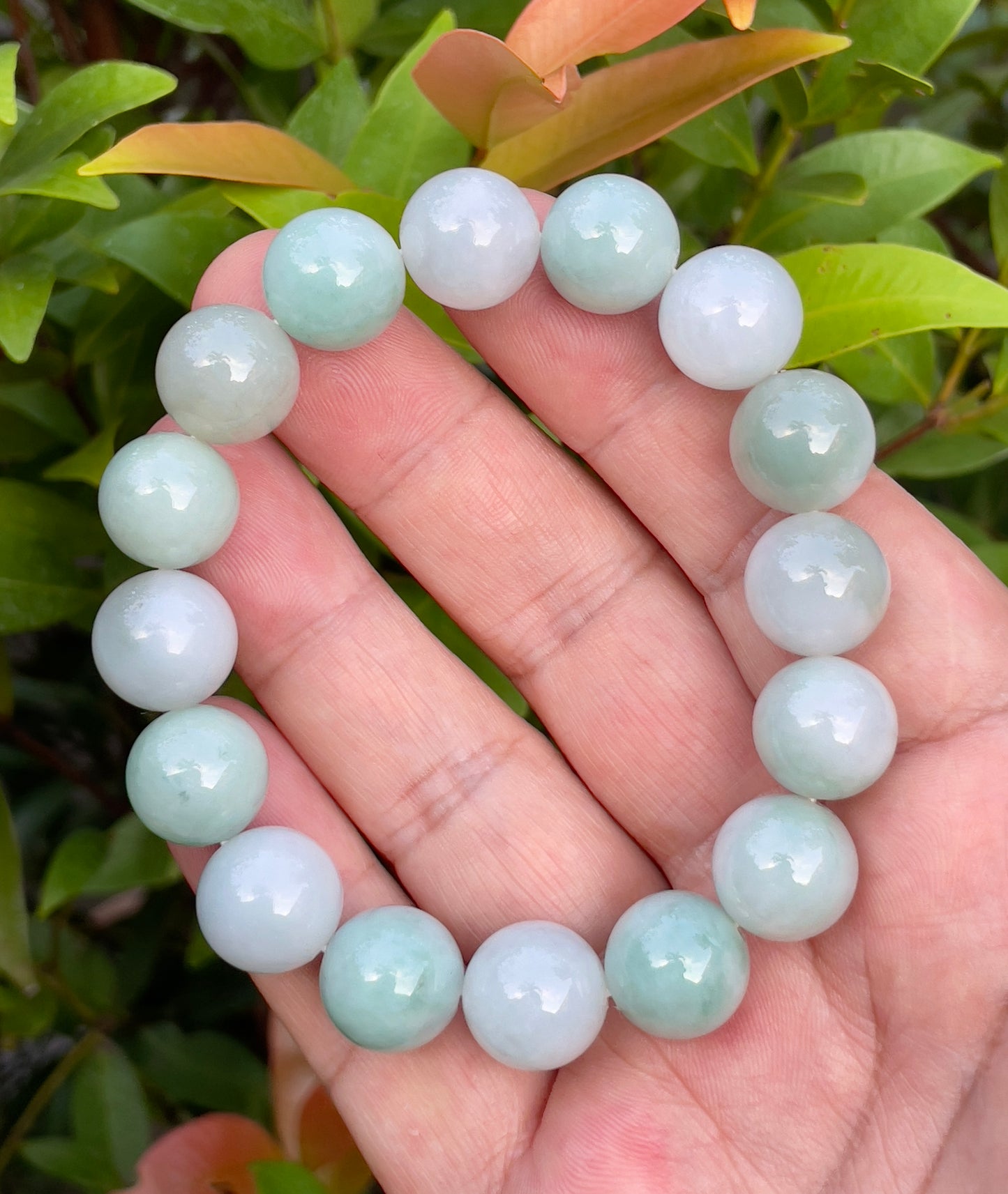 Natural Burmese Jadeite Jade Beaded Bracelet – Icy Apple Green – 13.4mm – JBB175