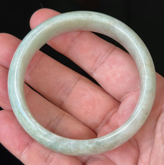 Natural Burmese Jadeite Jade Bangle – Icy Milky White and Apple Green – 58mm – JB551