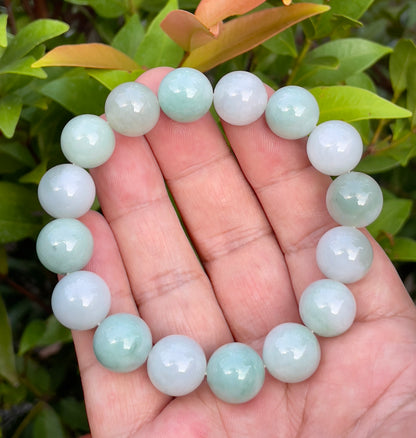 Natural Burmese Jadeite Jade Beaded Bracelet – Icy Apple Green – 13.4mm – JBB175