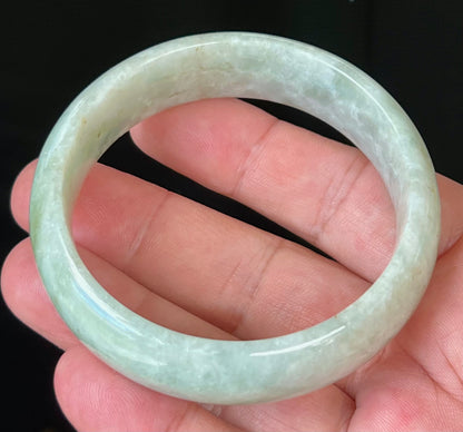 Natural Burmese Jadeite Jade Bangle – Icy Milky White and Apple Green – 58mm – JB551