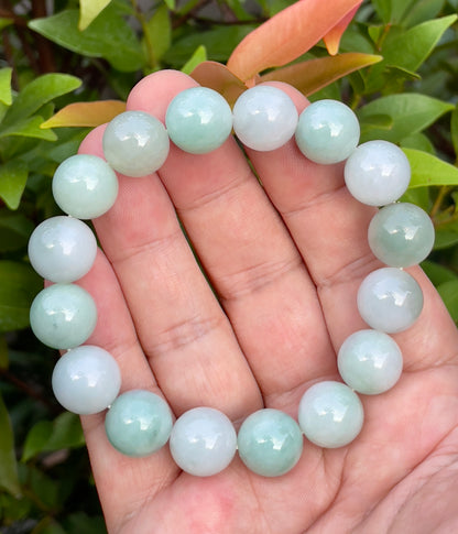 Natural Burmese Jadeite Jade Beaded Bracelet – Icy Apple Green – 13.4mm – JBB175