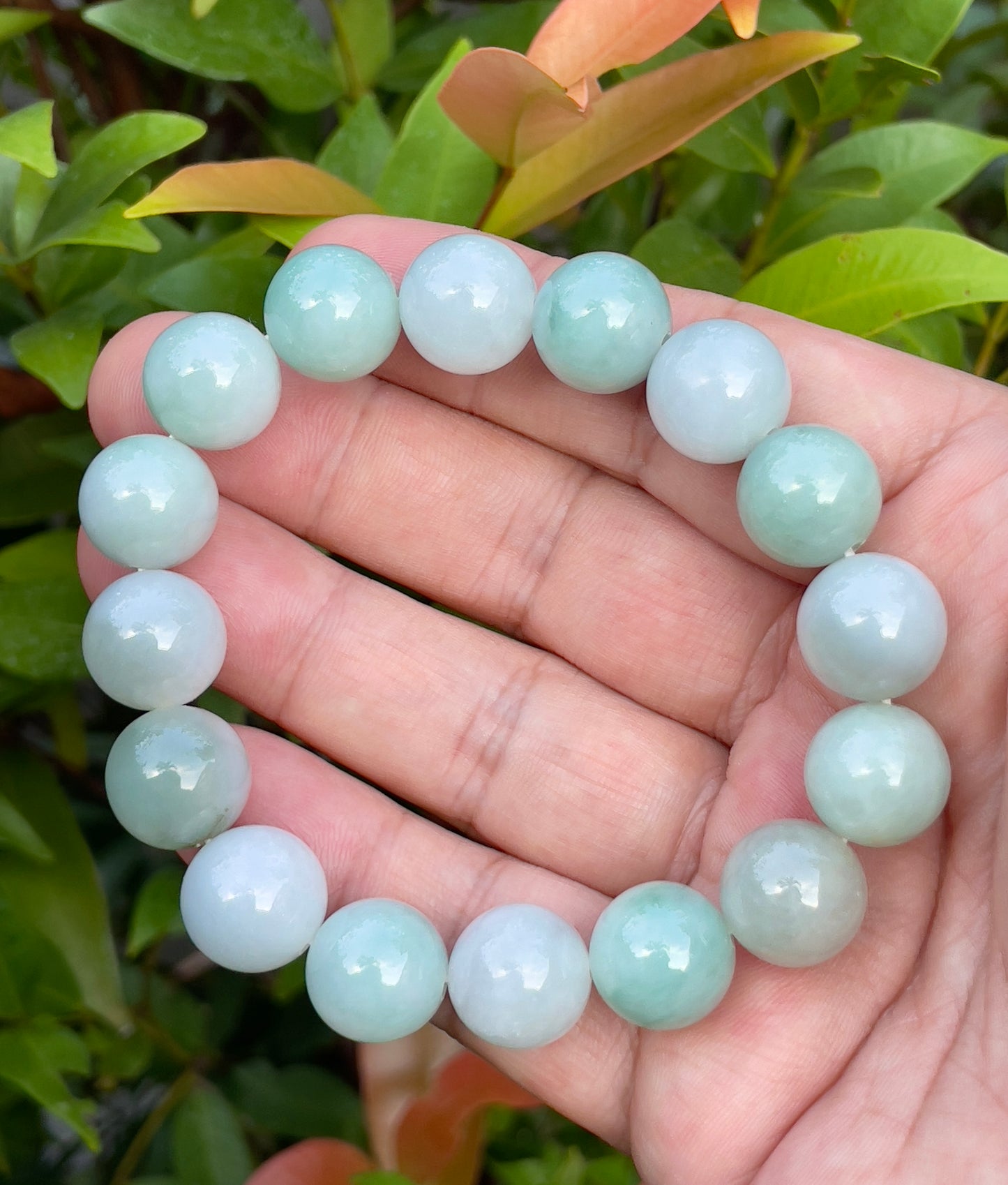 Natural Burmese Jadeite Jade Beaded Bracelet – Icy Apple Green – 13.4mm – JBB175