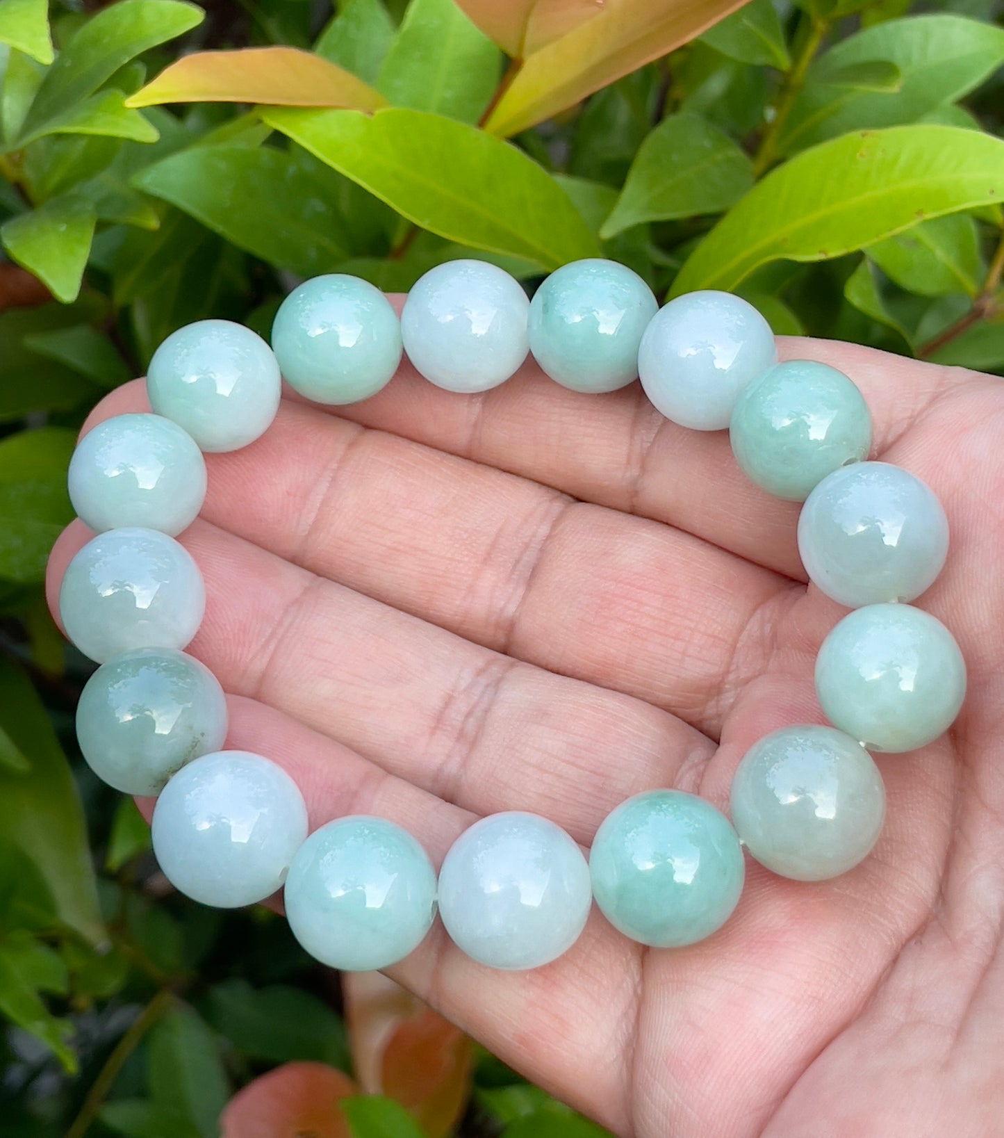 Natural Burmese Jadeite Jade Beaded Bracelet – Icy Apple Green – 13.4mm – JBB175