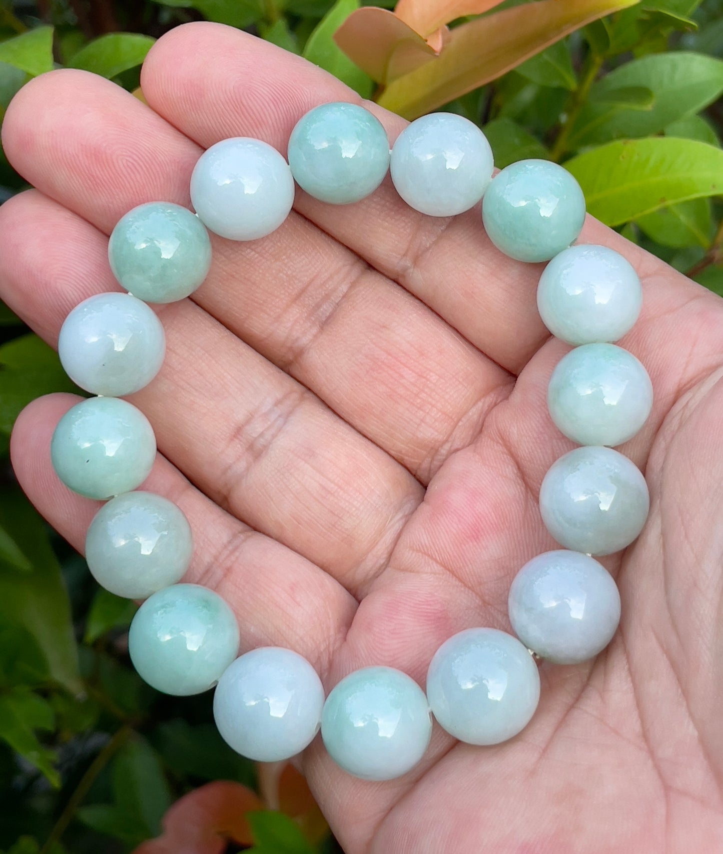 Natural Burmese Jadeite Jade Beaded Bracelet – Icy Apple Green – 13.4mm – JBB175