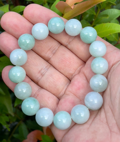 Natural Burmese Jadeite Jade Beaded Bracelet – Icy Apple Green – 13.4mm – JBB175