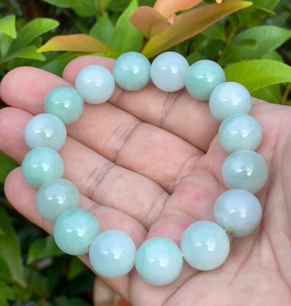 Natural Burmese Jadeite Jade Beaded Bracelet – Icy Apple Green – 13.4mm – JBB175