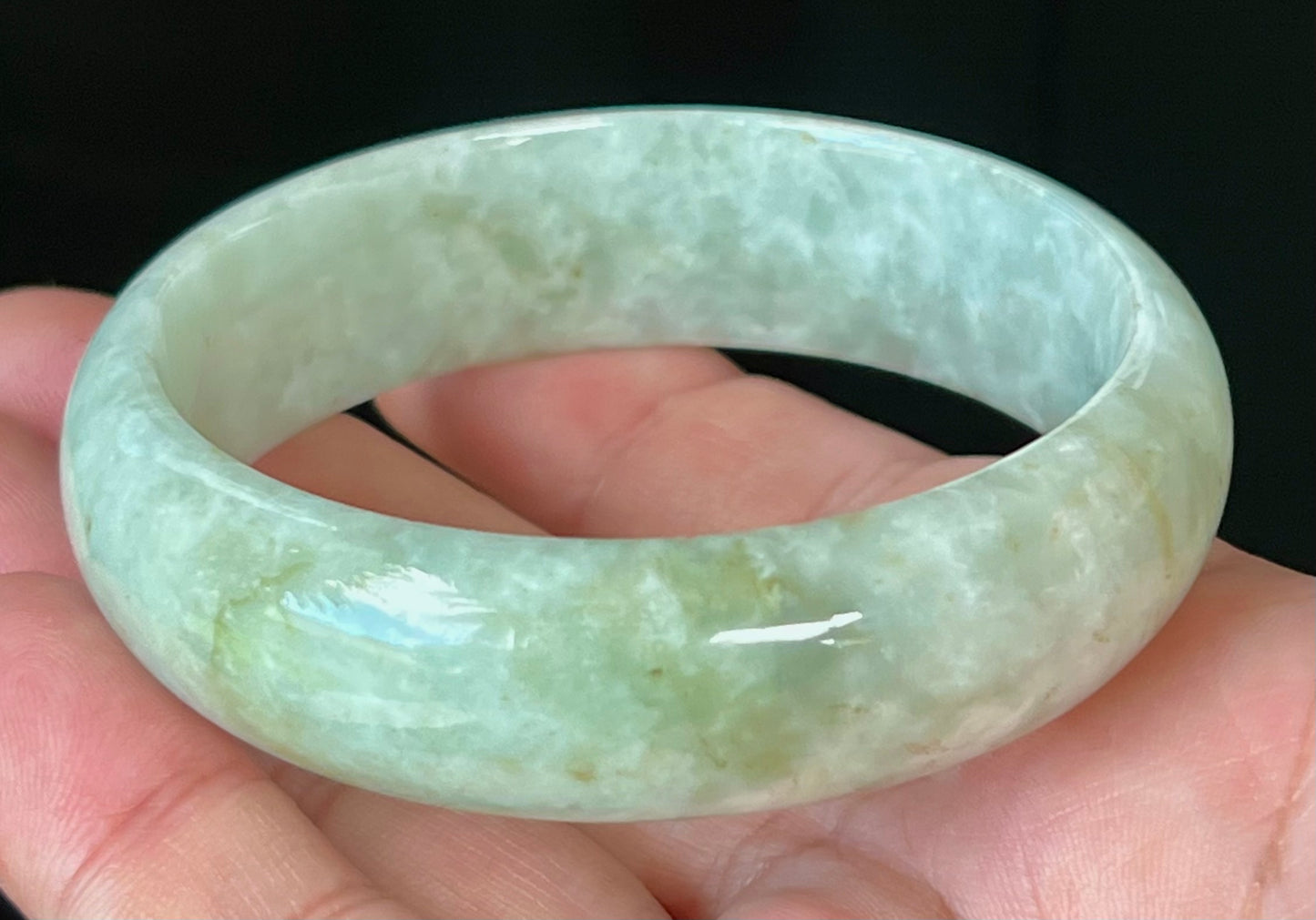 Natural Burmese Jadeite Jade Bangle – Icy Milky White and Apple Green – 58mm – JB551