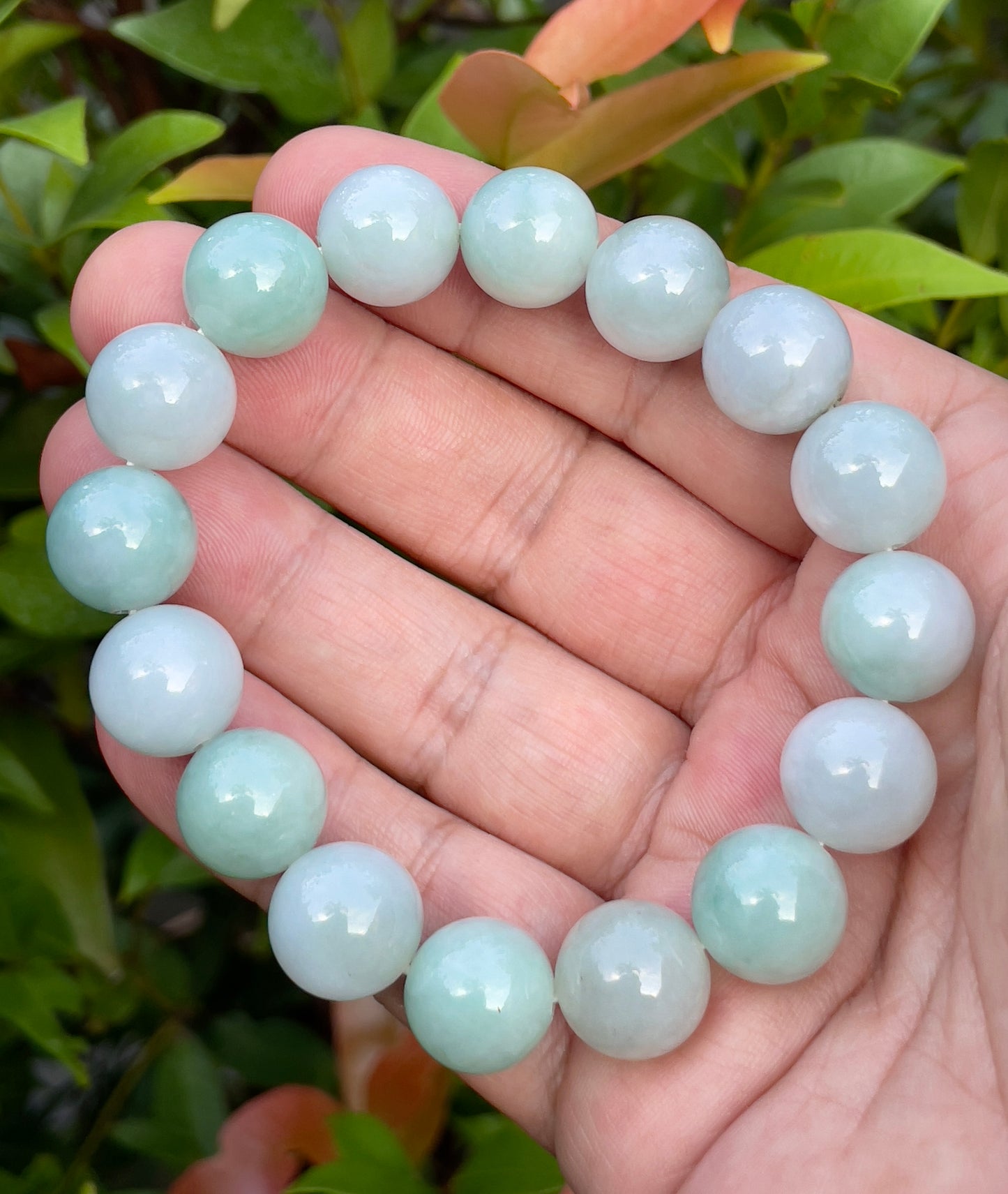 Natural Burmese Jadeite Jade Beaded Bracelet – Icy Apple Green – 13.4mm – JBB175