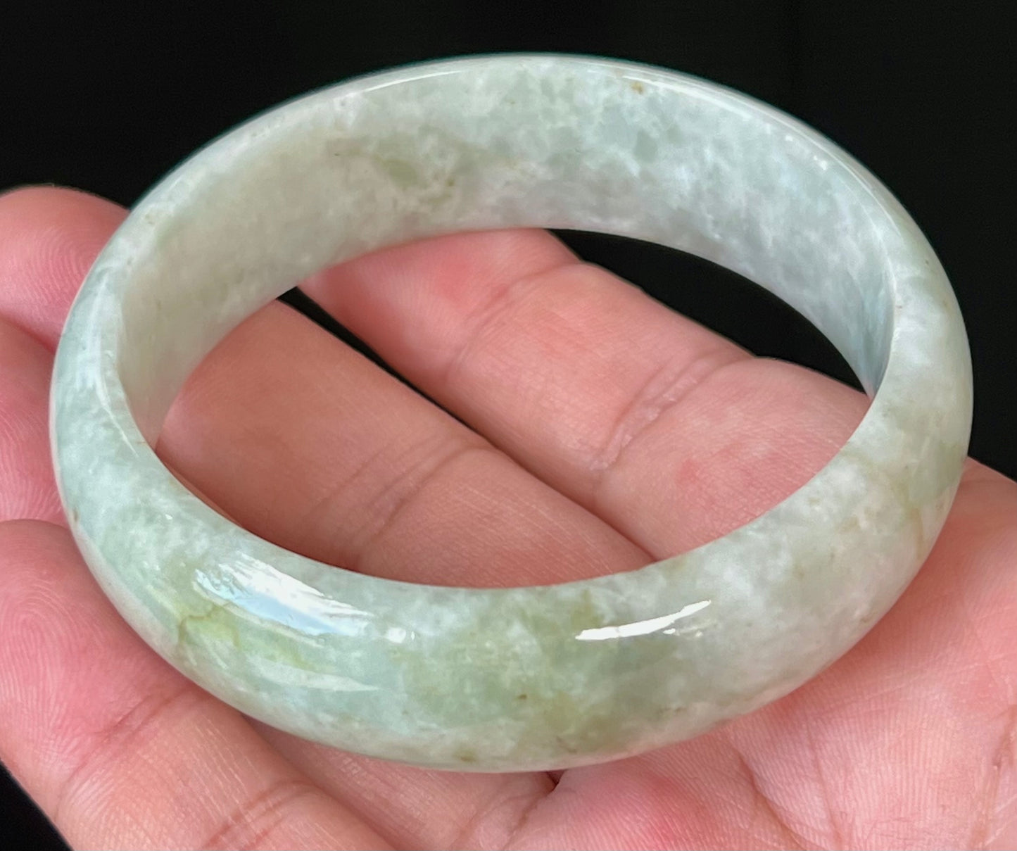 Natural Burmese Jadeite Jade Bangle – Icy Milky White and Apple Green – 58mm – JB551