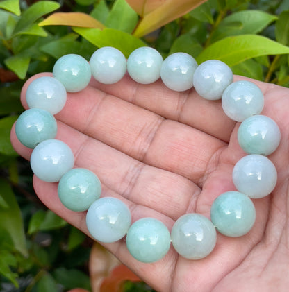 Natural Burmese Jadeite Jade Beaded Bracelet – Icy Apple Green – 13.4mm – JBB175