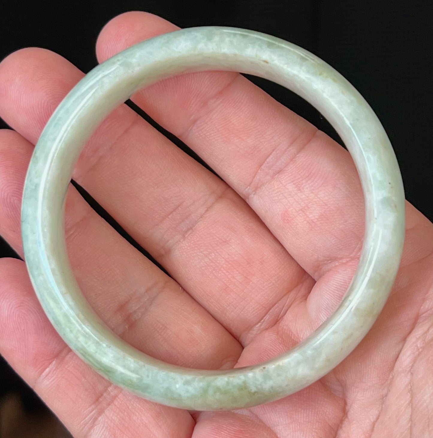 Natural Burmese Jadeite Jade Bangle – Icy Milky White and Apple Green – 58mm – JB551