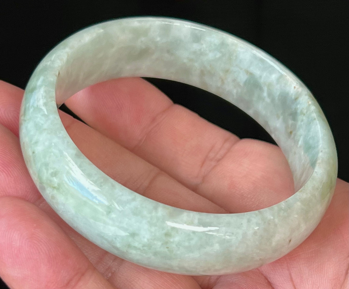 Natural Burmese Jadeite Jade Bangle – Icy Milky White and Apple Green – 58mm – JB551
