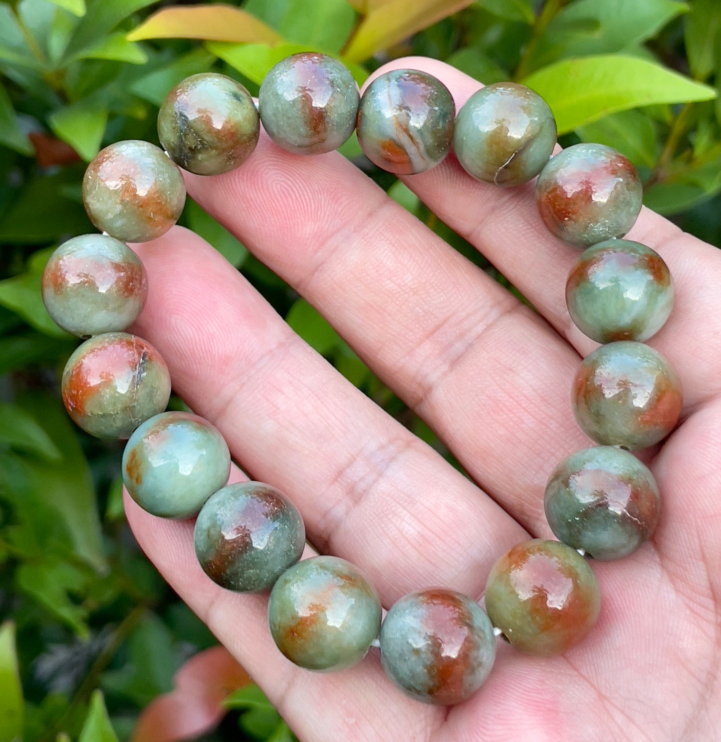 Natural Burmese Jadeite Jade Beaded Bracelet – Tricolor – 13.5mm – JBB161