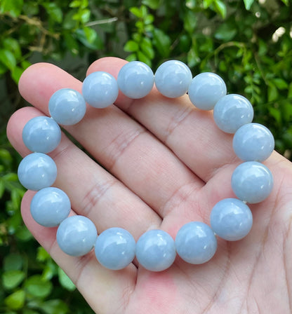 Natural Certified Burmese Jadeite Jade Beaded Bracelet – Icy Bluish Lavender – 13mm – JBB168