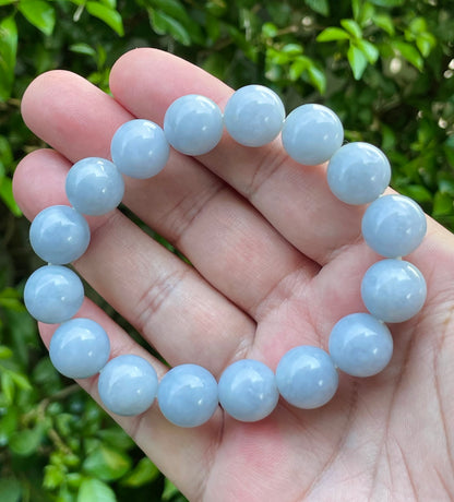 Natural Certified Burmese Jadeite Jade Beaded Bracelet – Icy Bluish Lavender – 13mm – JBB168