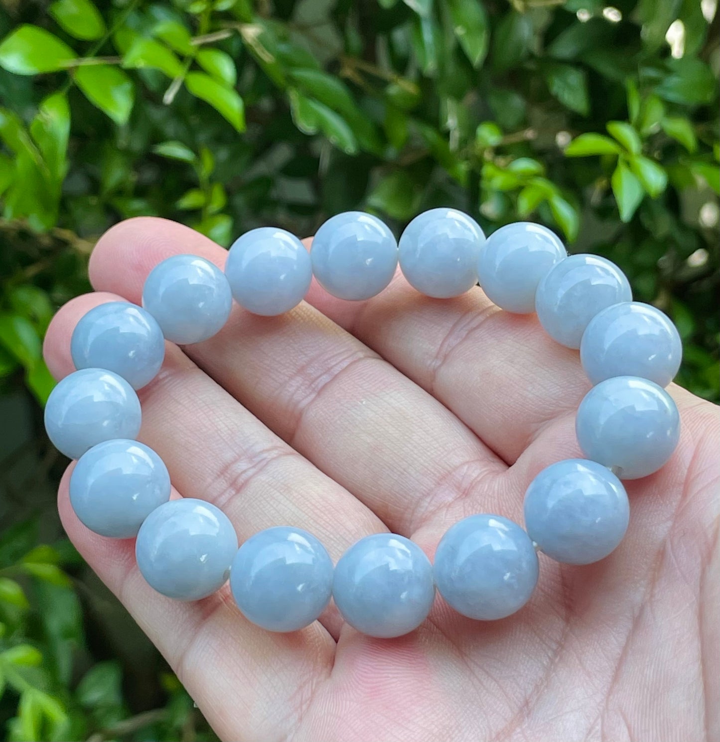 Natural Certified Burmese Jadeite Jade Beaded Bracelet – Icy Bluish Lavender – 13mm – JBB168