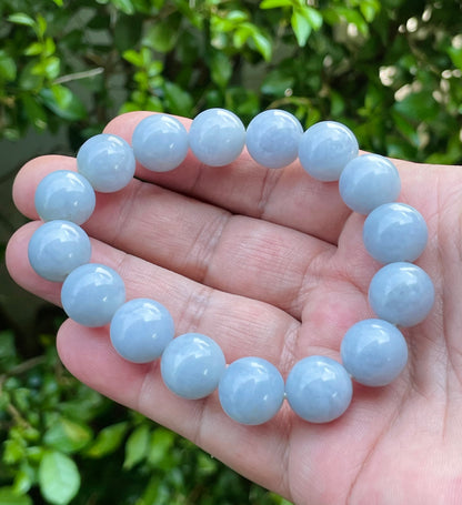Natural Certified Burmese Jadeite Jade Beaded Bracelet – Icy Bluish Lavender – 13mm – JBB168