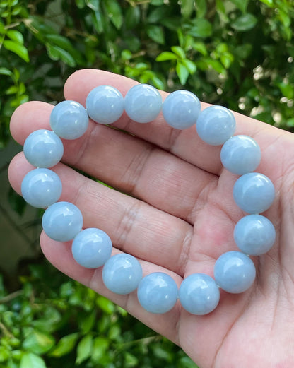 Natural Certified Burmese Jadeite Jade Beaded Bracelet – Icy Bluish Lavender – 13mm – JBB168