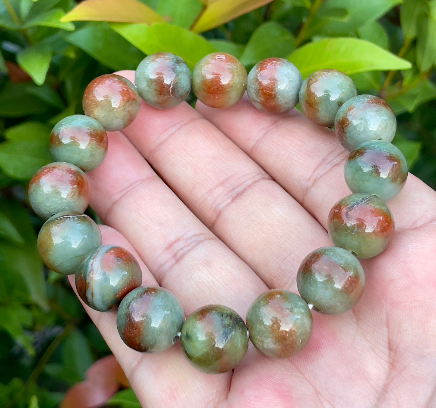 Natural Burmese Jadeite Jade Beaded Bracelet – Tricolor – 13.5mm – JBB161