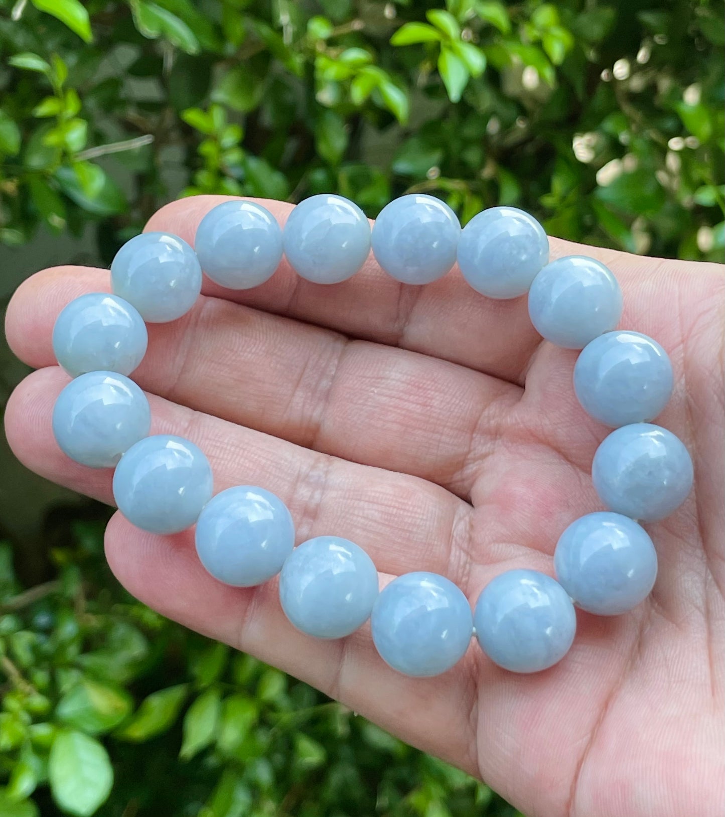 Natural Certified Burmese Jadeite Jade Beaded Bracelet – Icy Bluish Lavender – 13mm – JBB168