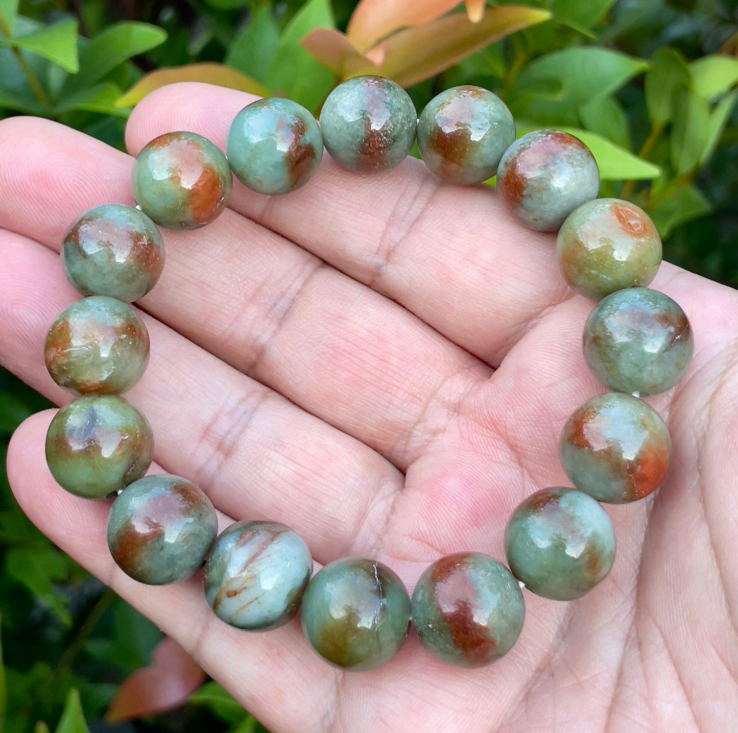 Natural Burmese Jadeite Jade Beaded Bracelet – Tricolor – 13.5mm – JBB161