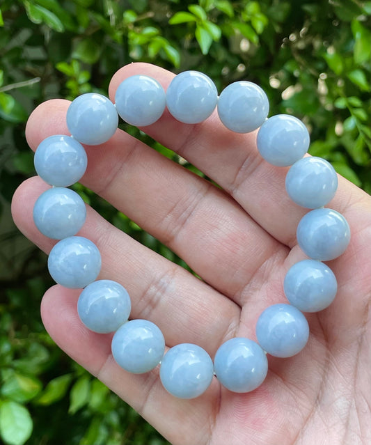 Natural Certified Burmese Jadeite Jade Beaded Bracelet – Icy Bluish Lavender – 13mm – JBB168