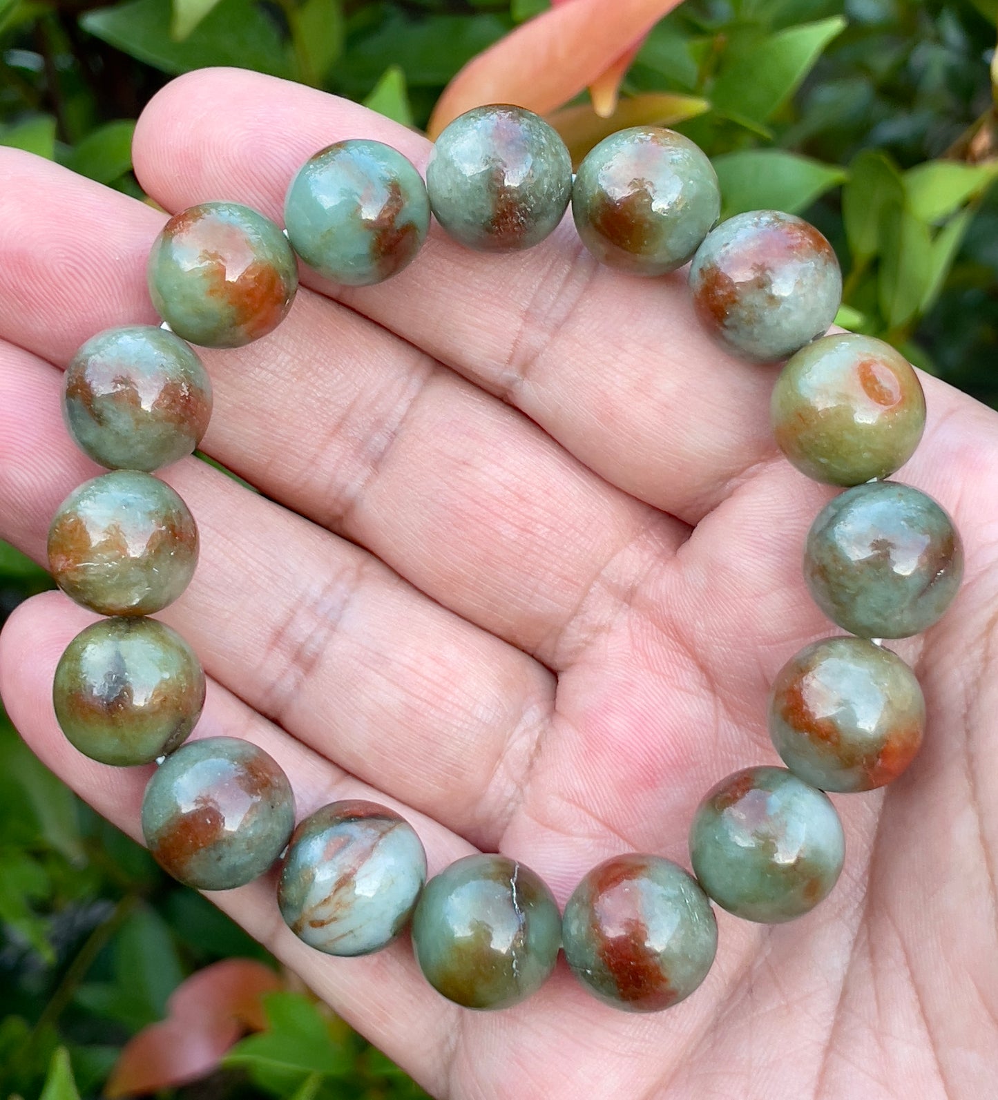 Natural Burmese Jadeite Jade Beaded Bracelet – Tricolor – 13.5mm – JBB161