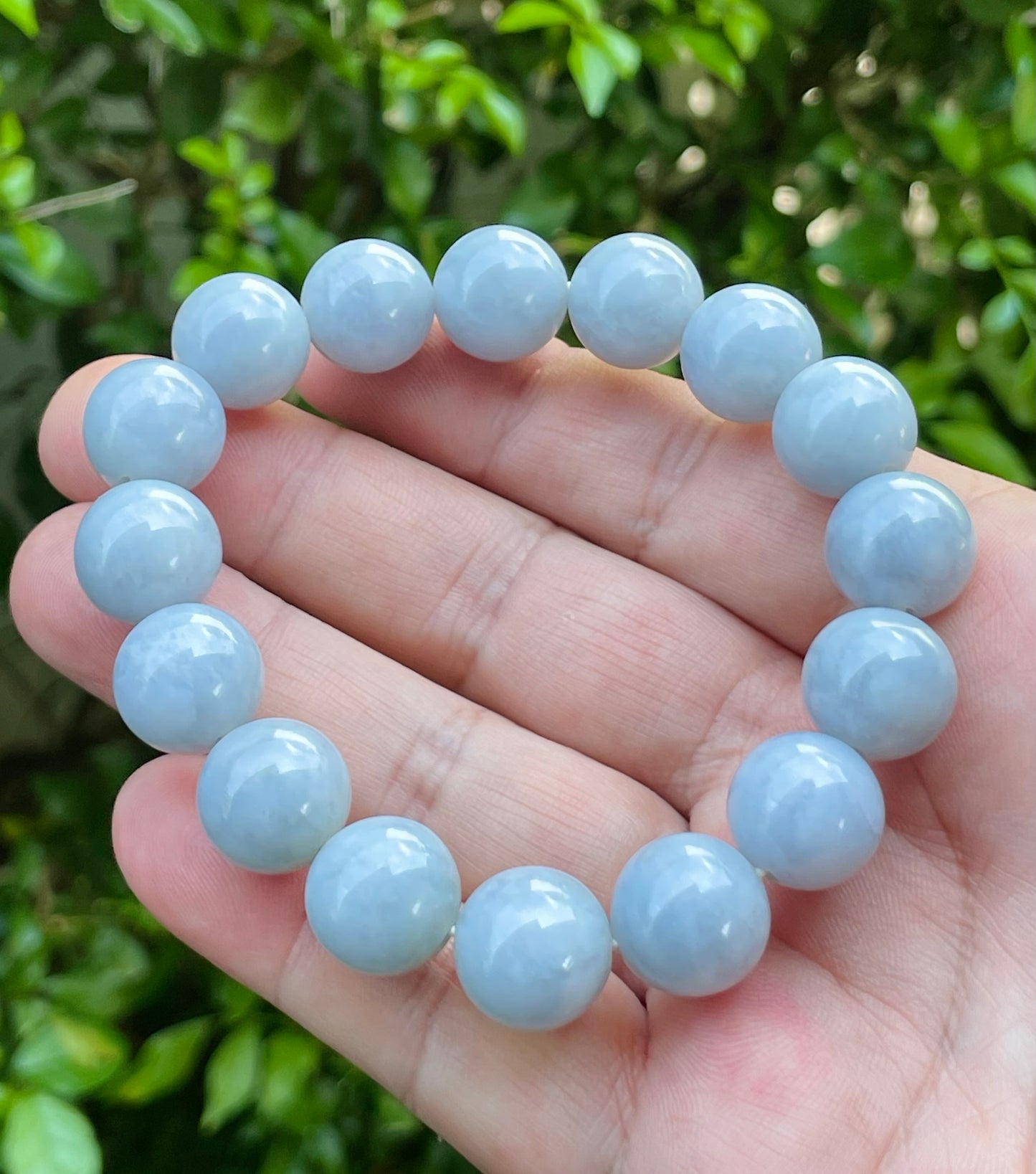 Natural Certified Burmese Jadeite Jade Beaded Bracelet – Icy Bluish Lavender – 13mm – JBB168