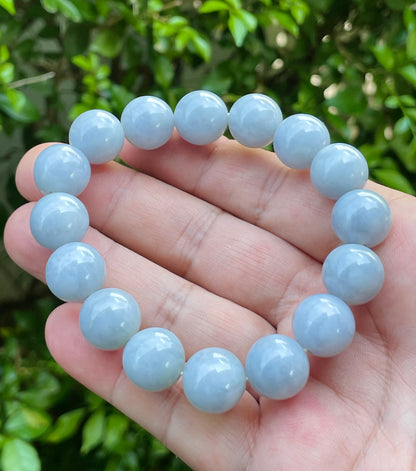 Natural Certified Burmese Jadeite Jade Beaded Bracelet – Icy Bluish Lavender – 13mm – JBB168
