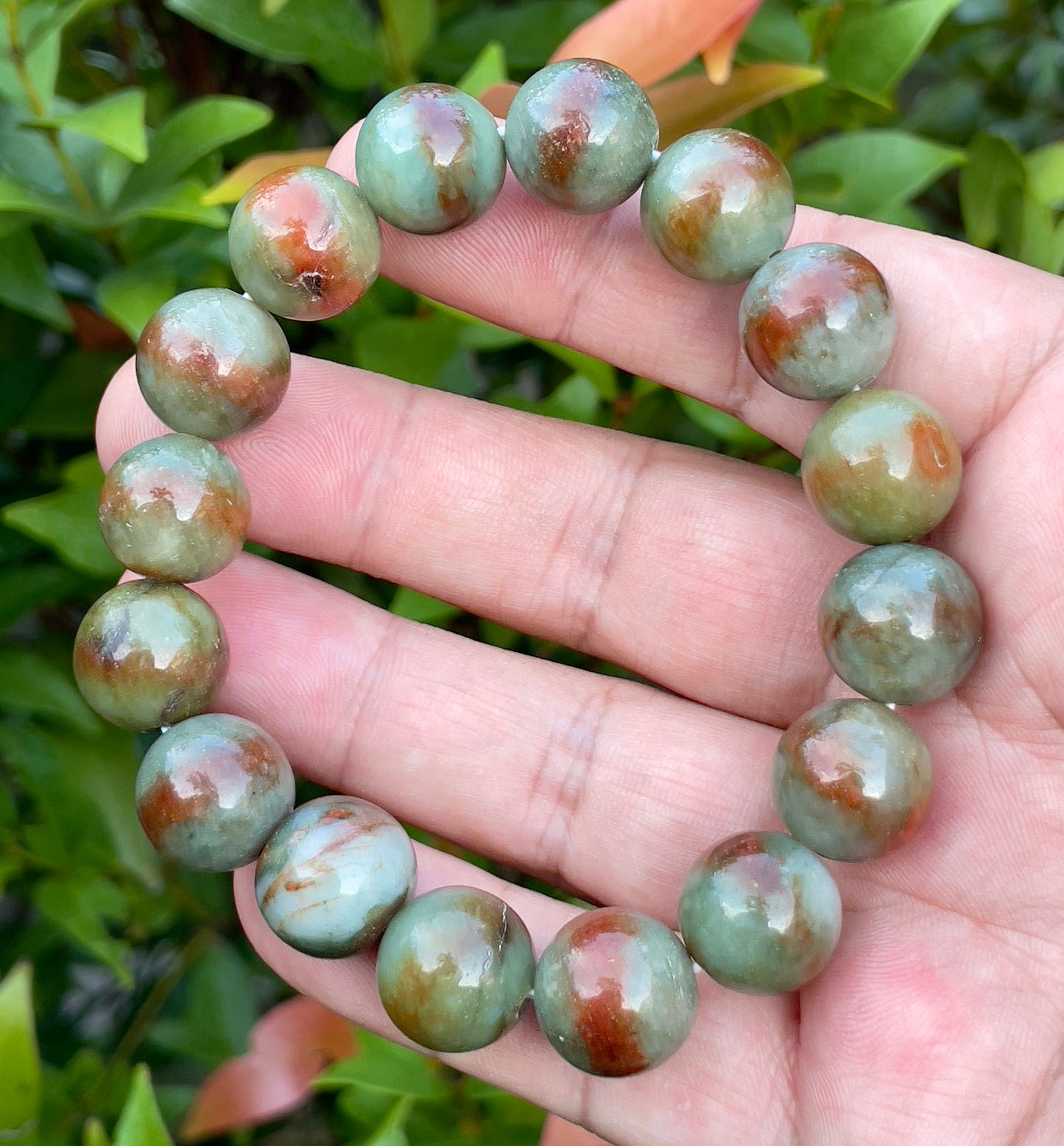 Natural Burmese Jadeite Jade Beaded Bracelet – Tricolor – 13.5mm – JBB161