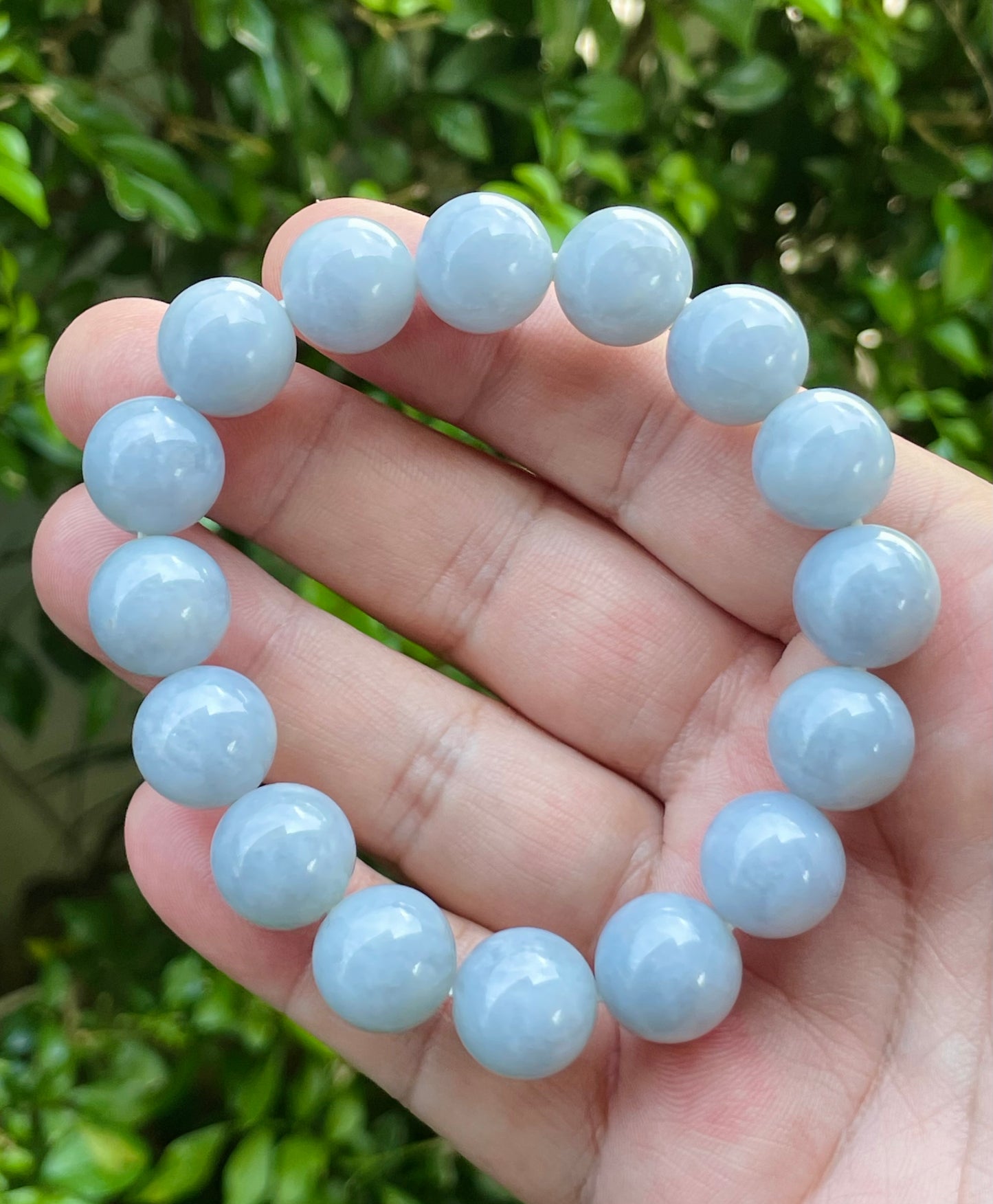 Natural Certified Burmese Jadeite Jade Beaded Bracelet – Icy Bluish Lavender – 13mm – JBB168