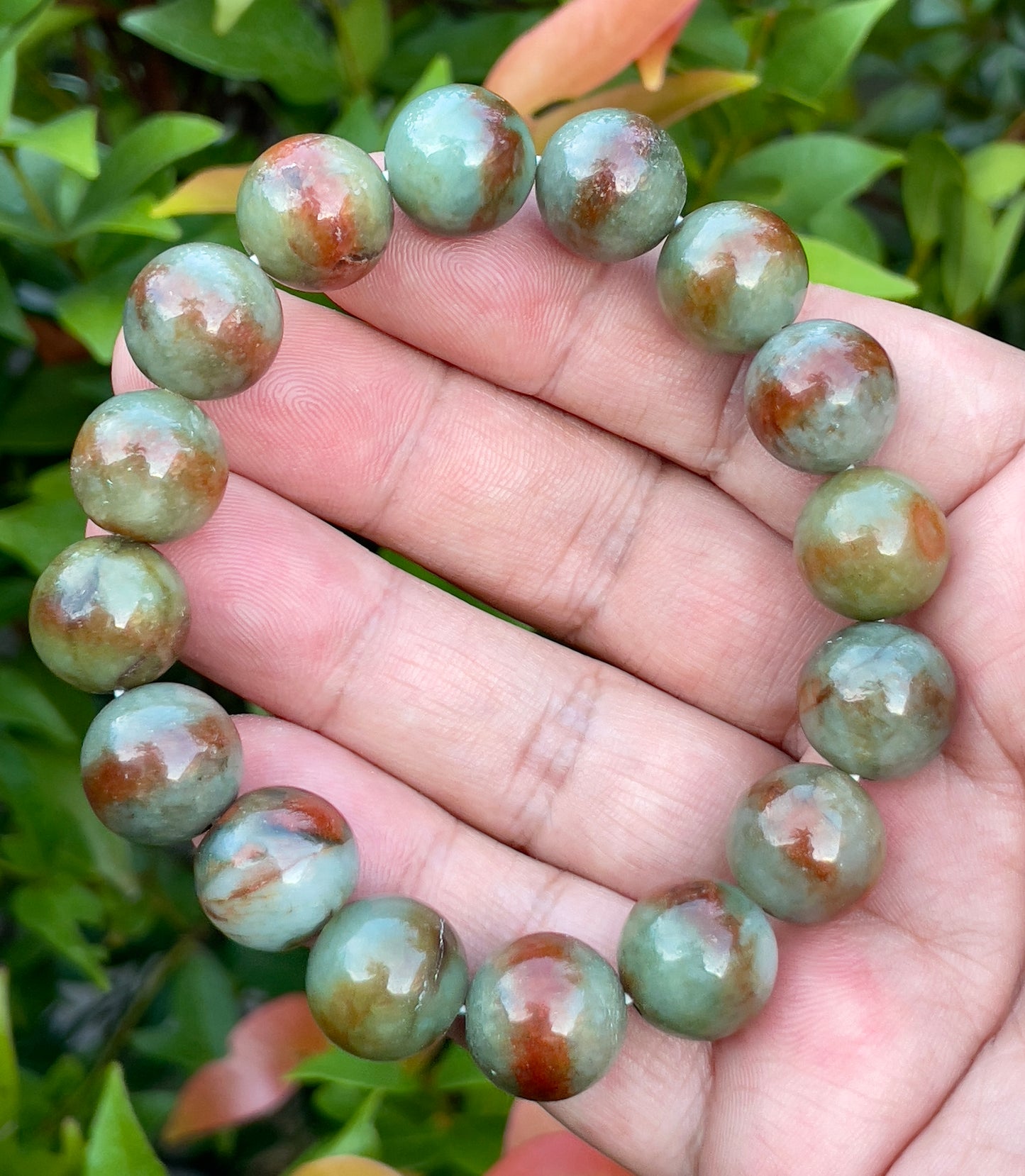 Natural Burmese Jadeite Jade Beaded Bracelet – Tricolor – 13.5mm – JBB161