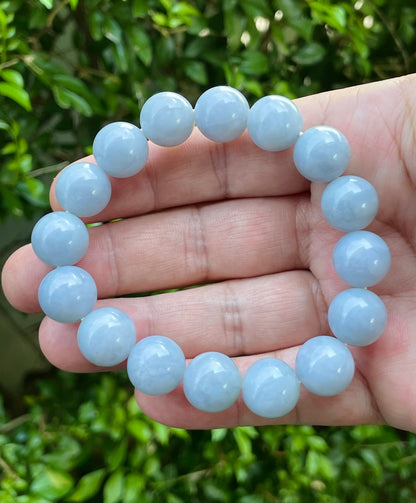 Natural Certified Burmese Jadeite Jade Beaded Bracelet – Icy Bluish Lavender – 13mm – JBB168