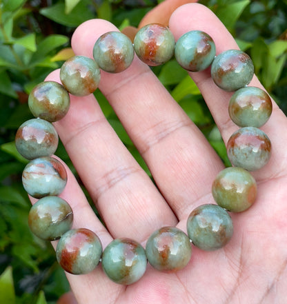 Natural Burmese Jadeite Jade Beaded Bracelet – Tricolor – 13.5mm – JBB161
