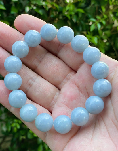 Natural Certified Burmese Jadeite Jade Beaded Bracelet – Icy Bluish Lavender – 13mm – JBB168