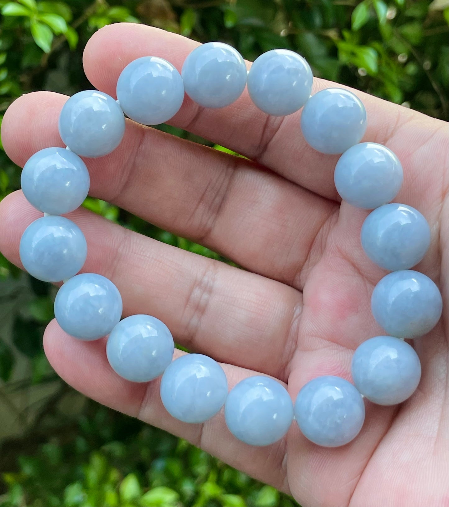Natural Certified Burmese Jadeite Jade Beaded Bracelet – Icy Bluish Lavender – 13mm – JBB168
