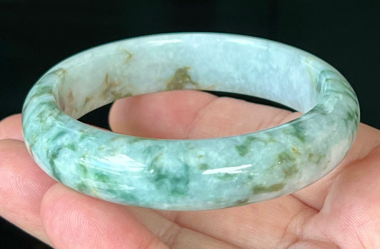 Natural Burmese Jadeite Jade Bangle – Icy Blush Apple Green with Milky White and Honey – 58.5mm – JB553