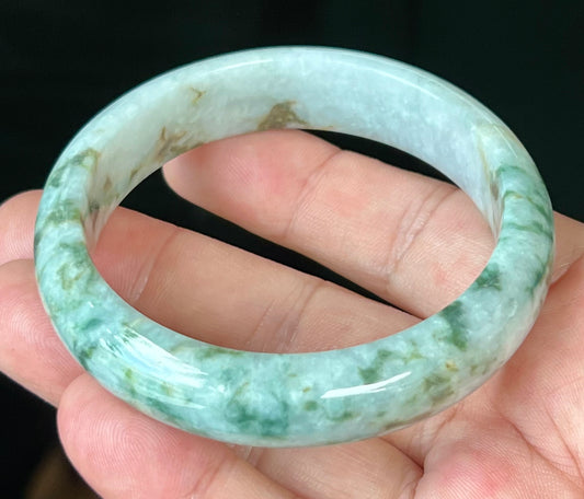 Natural Burmese Jadeite Jade Bangle – Icy Blush Apple Green with Milky White and Honey – 58.5mm – JB553