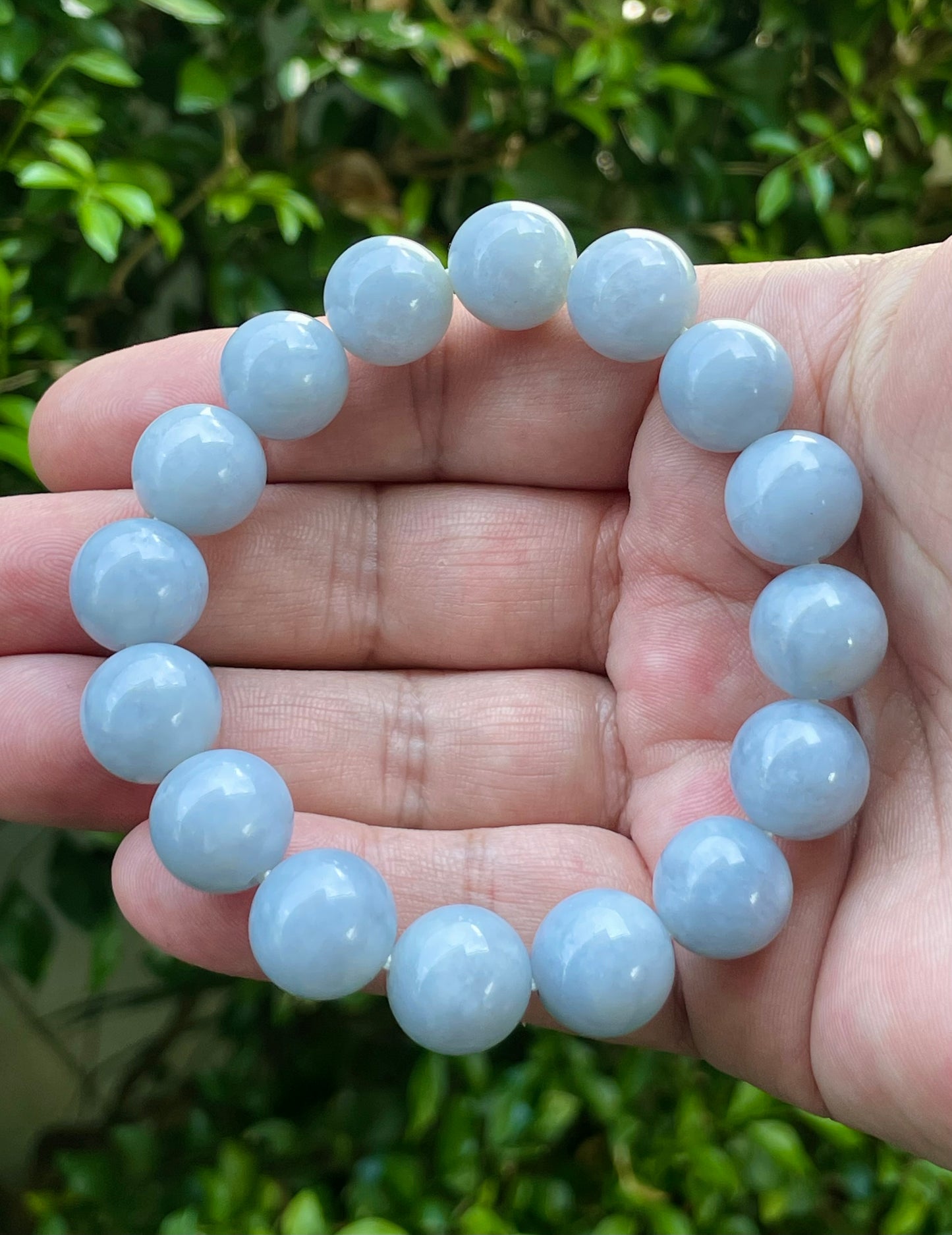 Natural Certified Burmese Jadeite Jade Beaded Bracelet – Icy Bluish Lavender – 13mm – JBB168