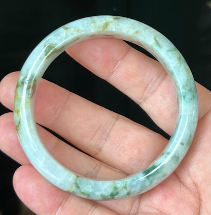 Natural Burmese Jadeite Jade Bangle – Icy Blush Apple Green with Milky White and Honey – 58.5mm – JB553