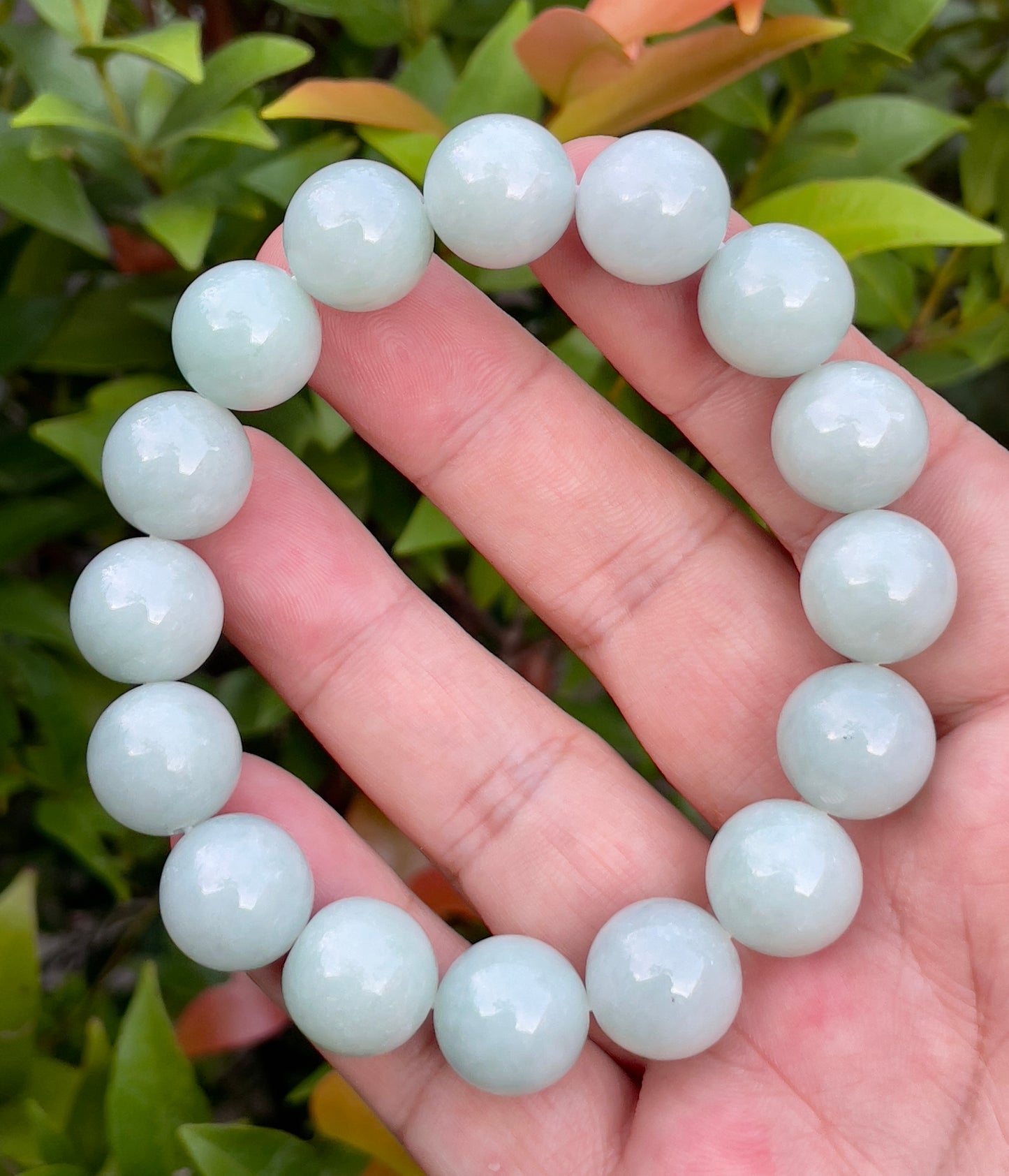 Natural Certified Burmese Jadeite Jade Beaded Bracelet – Icy Bluish Apple Green & Milky White – 14mm – JBB153