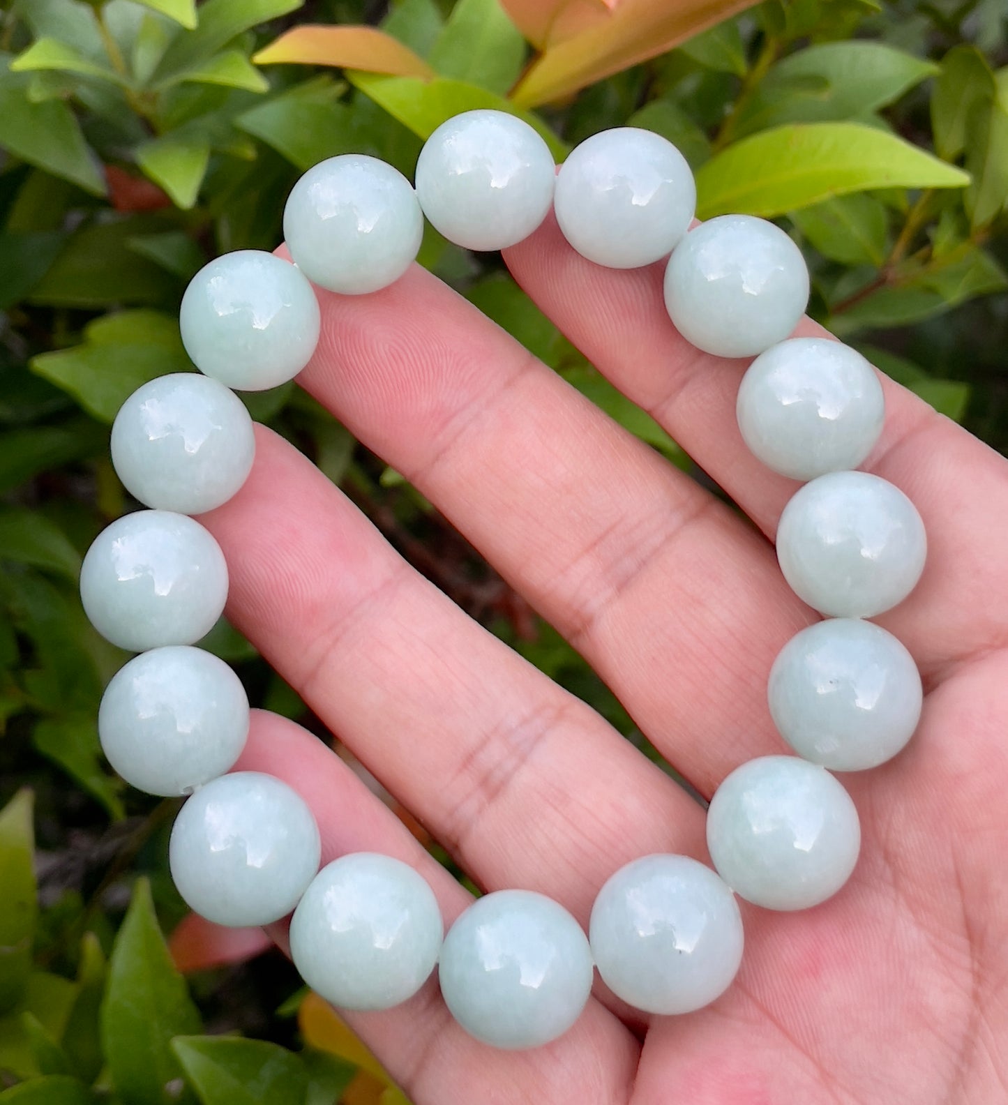 Natural Certified Burmese Jadeite Jade Beaded Bracelet – Icy Bluish Apple Green & Milky White – 14mm – JBB153