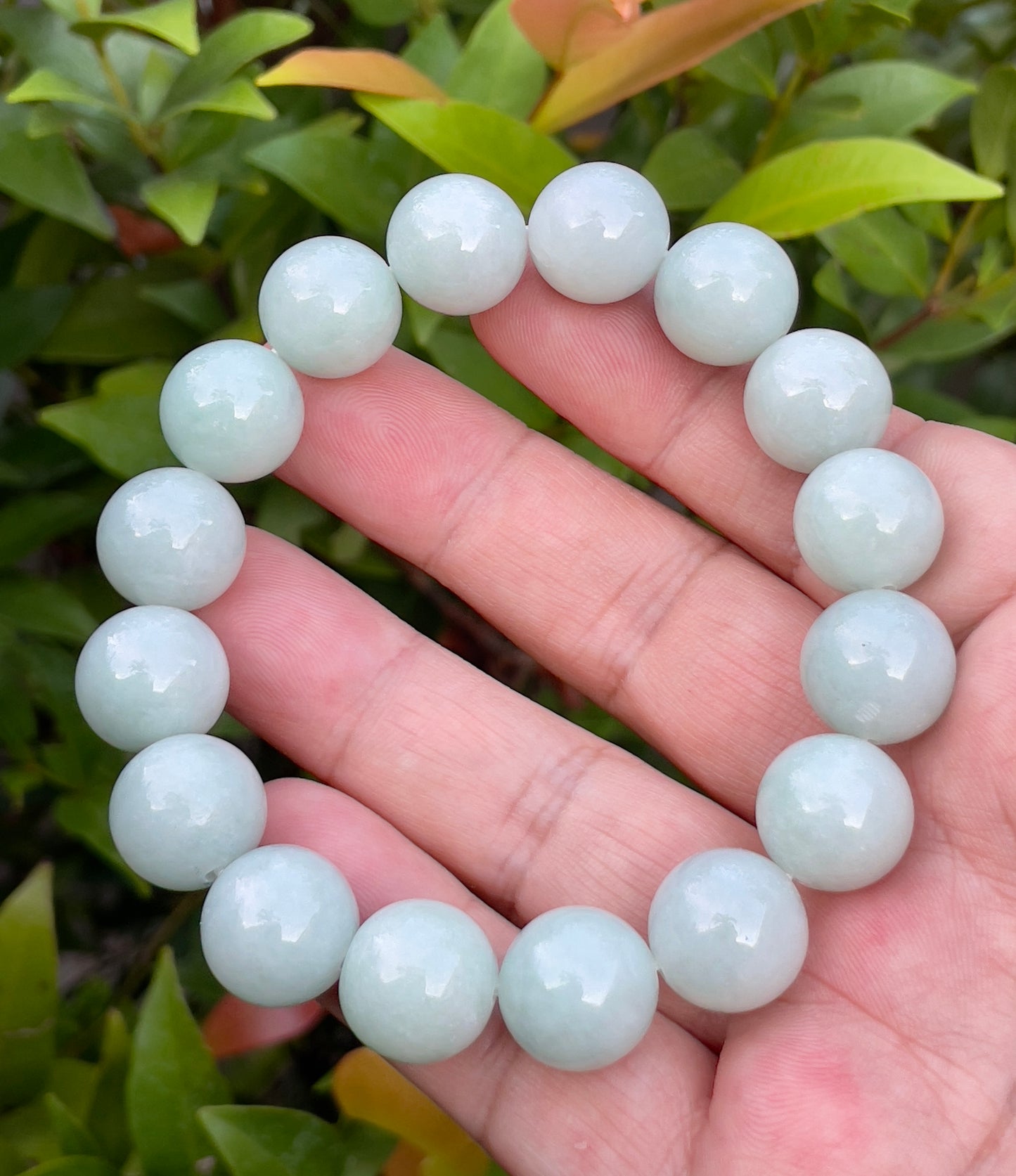 Natural Certified Burmese Jadeite Jade Beaded Bracelet – Icy Bluish Apple Green & Milky White – 14mm – JBB153