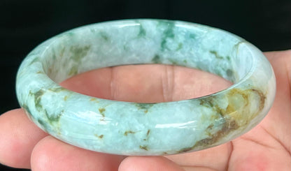 Natural Burmese Jadeite Jade Bangle – Icy Blush Apple Green with Milky White and Honey – 58.5mm – JB553