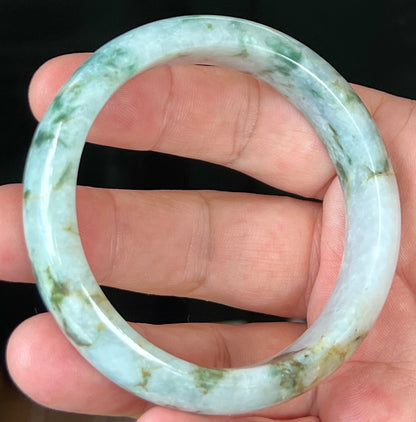 Natural Burmese Jadeite Jade Bangle – Icy Blush Apple Green with Milky White and Honey – 58.5mm – JB553